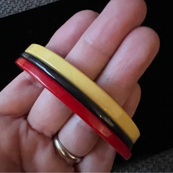 Bakelite Bangle Stack Bracelet Trio Red Yellow Blue Tested Vintage Lot Real - Picture 7 of 10